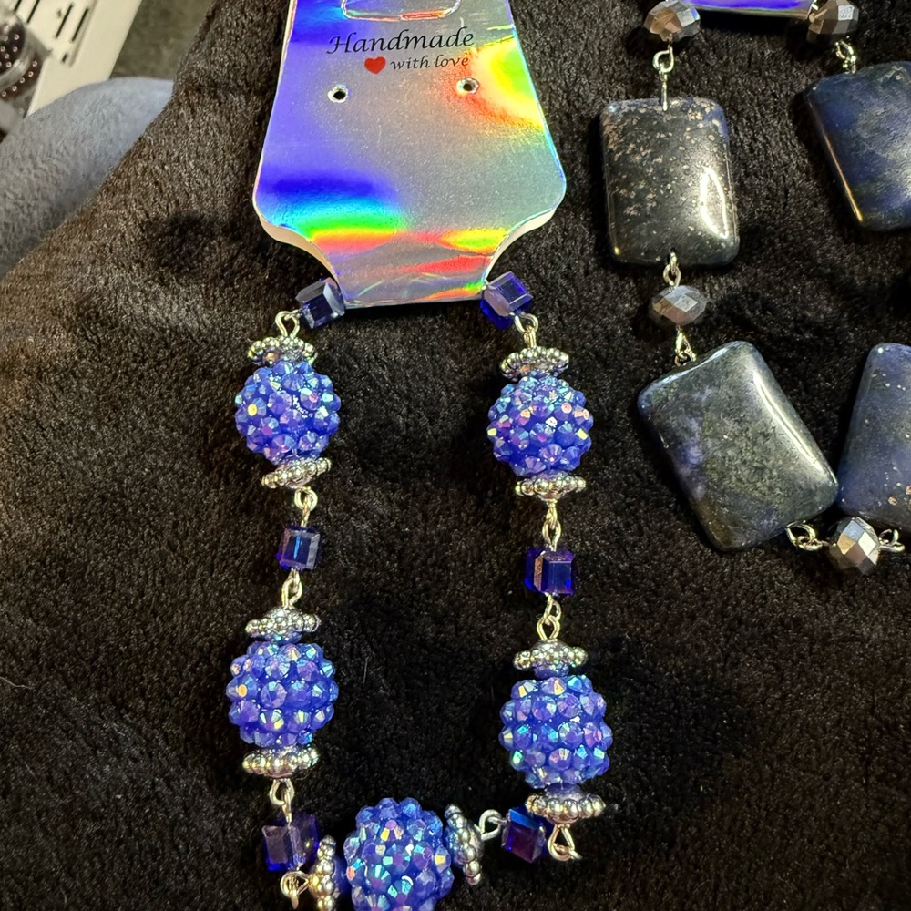 Handmade Blue Beaded Statement Necklace